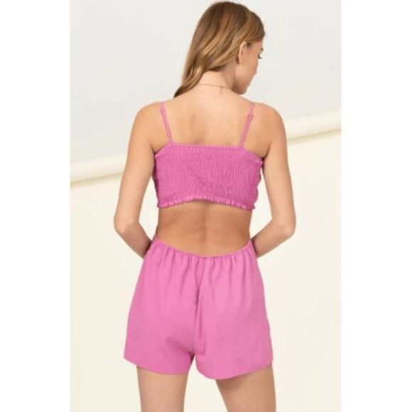 Big Water Blue‎ Sky Cut Out Waist Romper Smocked Top Pink Size M NWT - Picture 2 of 10